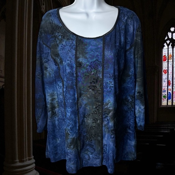 Y2K Black and Blue Textured Floral Whimsical Whimsigoth Fairy Blouse Size XL - Picture 1 of 9